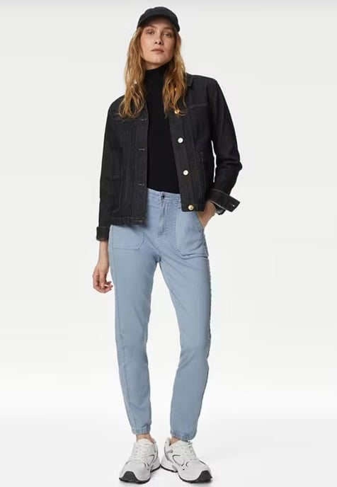 M&S Collection Damen Baumwollmischung Slim Fit Knöchel Grazer Jogger Himmelblau - Image 4