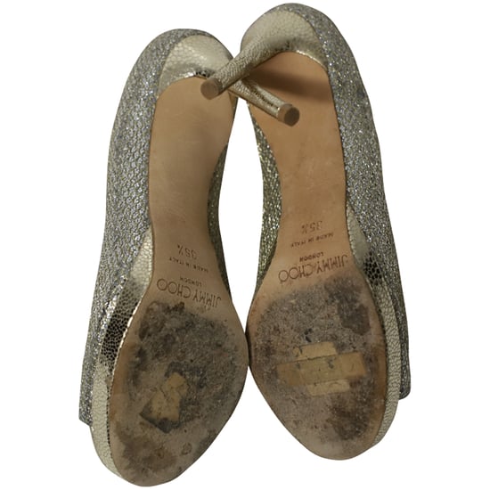 Jimmy Choo Metallic Luna Offene-Toe-Pumps aus goldfarbenem Leder - Image 5