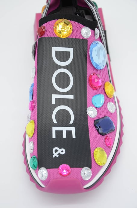 Dolce & Gabbana Pink Black Crystal Womens Sneakers Shoes - Image 2