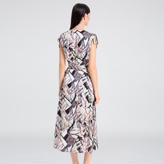Geometrical Print Midi Wrap Dress