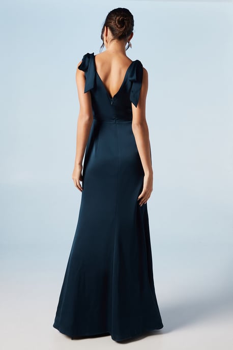 Satin Back Crepe Tie Shoulder Bridesmaids Dress