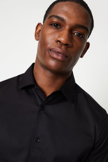 Black Tailored Fit Long Sleeve Easy Iron Shirt - Image 5