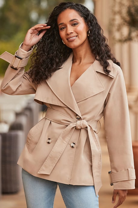 Stone Trench Coat With Pockets