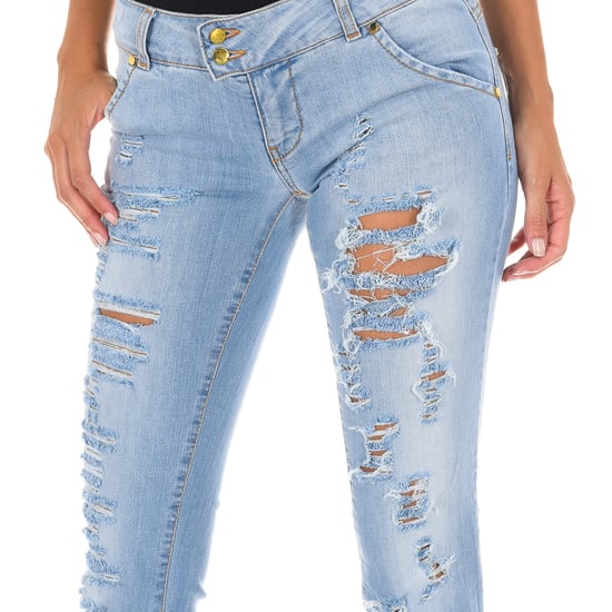 Long Denim Pants worn and torn effect 10DBF0094 woman