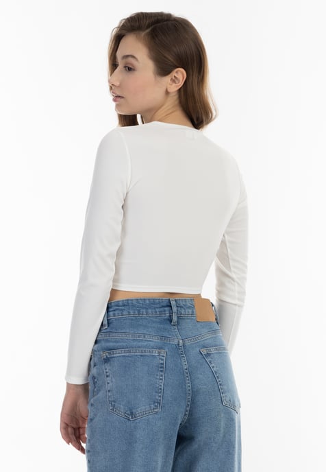 Mymo Langarmshirt Damen weiss - Image 4