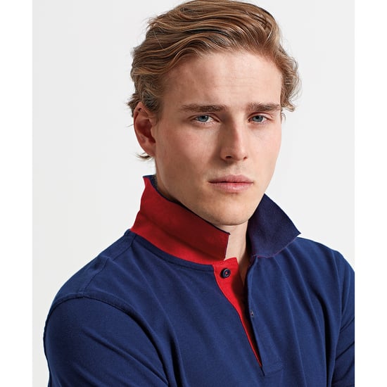 Asquith & Fox Herren Classic Fit Kontrast-Poloshirt (Navy/ Rot) - Image 3