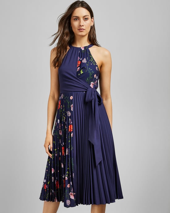 Ted Baker Pritee Hedgerow Pleat Detail Dress, Dark Blue