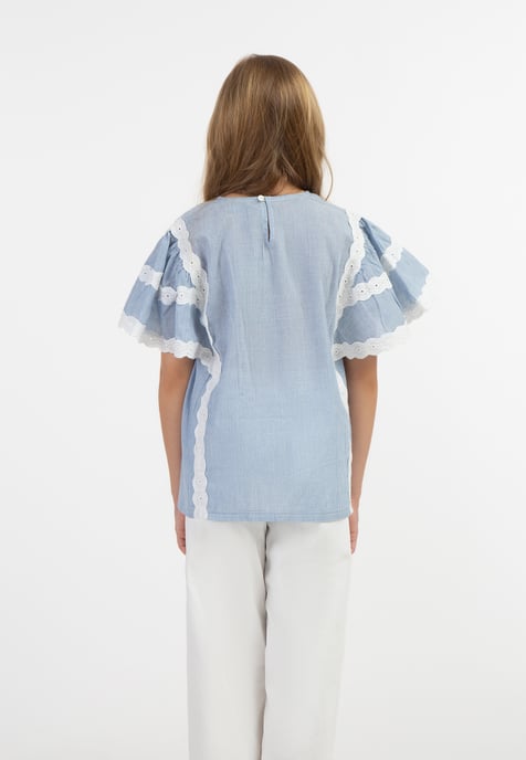 Dreimaster Blusenshirt Mädchen Hellblaue Dünne Streifen - Image 4