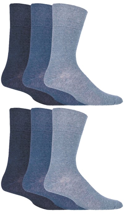 Gentle Grip - Herren 6 Paar Multipack Diabetiker Socken mit Honigkamm oben und Hand verbunden Toe Nähte - Blues - Image 1