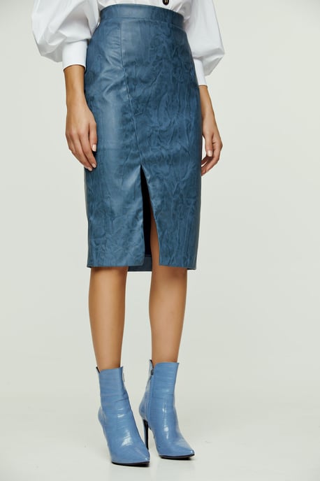 Indigo Faux Leather Pencil Skirt