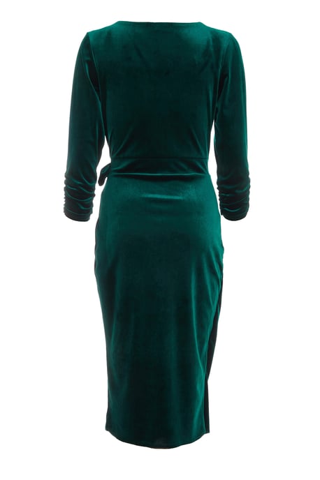 Bottle Green Velvet Wrap Bodycon Midi Dress