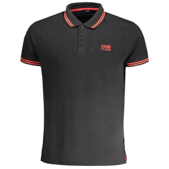 Cavalli Class Tipped Collar Red Logo Black Polo Shirt
