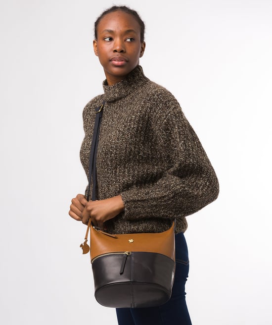 Little Kristin' Navy & Dark Tan Leather Shoulder Bag