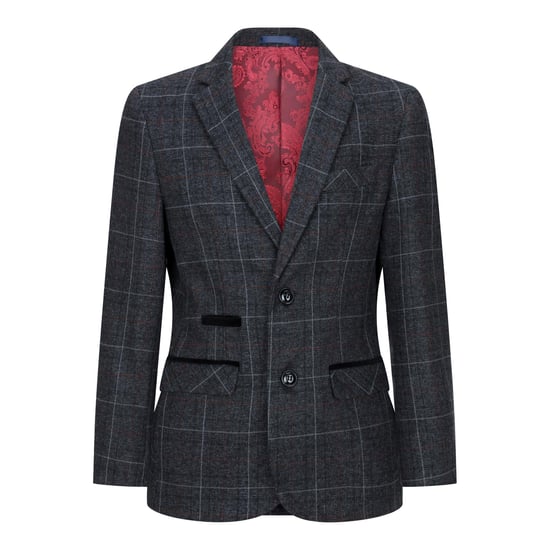 Boys 3 Piece Charcoal Grey Tweed Check Vintage Retro Suit