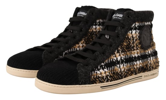 Dolce & Gabbana Men's Beige Brown Wool Cotton High Top Sneakers
