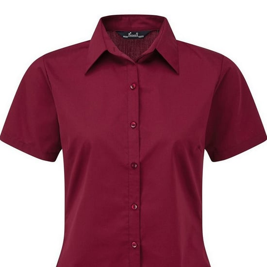 Premier Damen Kurzarm Popeline Bluse / Arbeitshemd (Burgunder) - Image 2