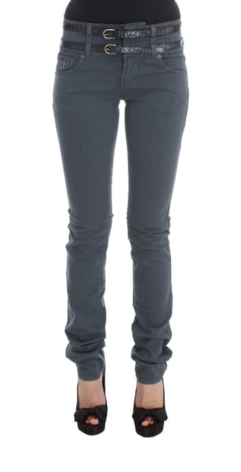 John Galliano - Jean Slim taille haute en coton mélangé bleu pour femme - Image 1