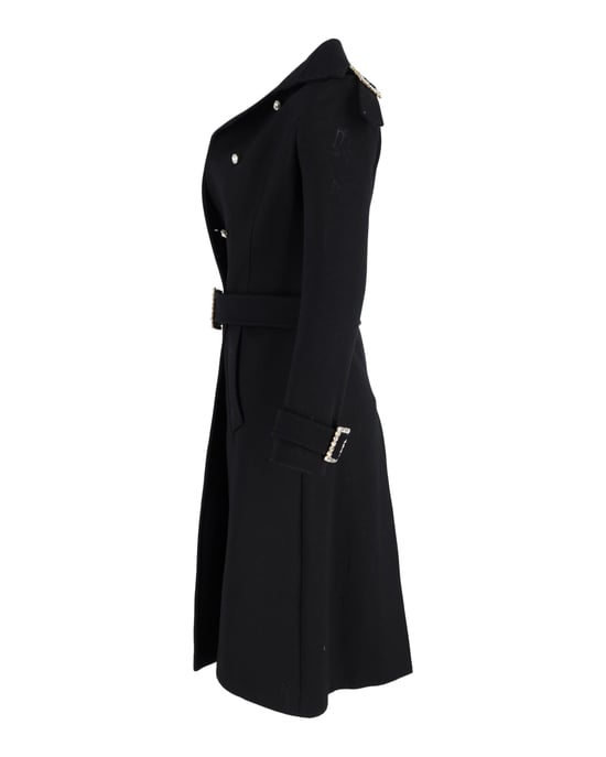 Doppelreihiger Mantel mit Gürtel aus schwarzer Wolle von Dolce & Gabbana - Image 2