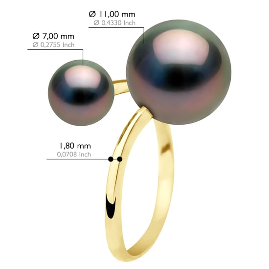 Ring Duo - Gelbgold - 2 echte Tahiti-Zuchtperlen rund 7-8 und 11-12 mm - Image 2