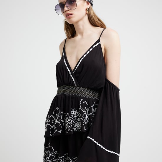 River Island Womens Playsuit Black Embroidered Cold Shoulder