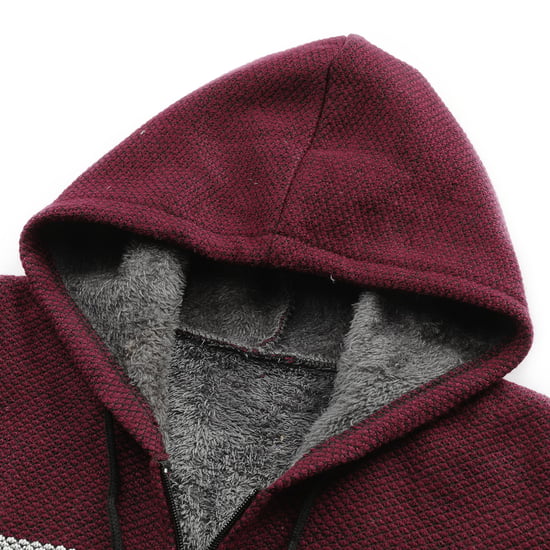 Herren Winter ubergangsjacke Strickjacke mit Kapuze Gefuttert Grobstrick Kapuze Warme Jacke Burgund - Image 4