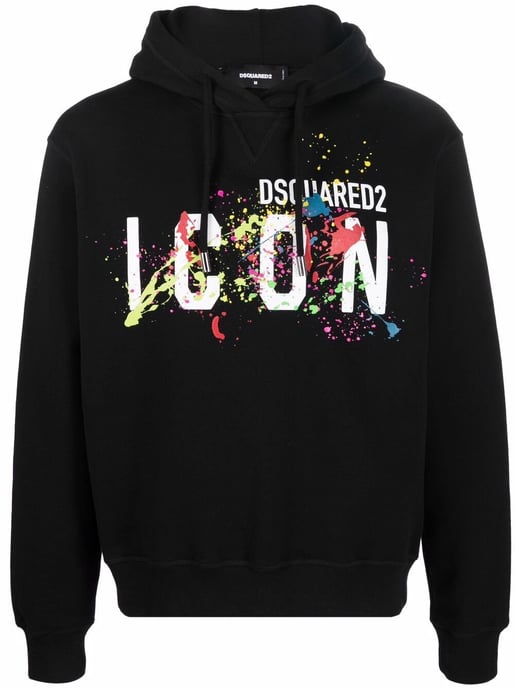 Dsquared2 Icon Splattered Hoodie Schwarz - Image 3