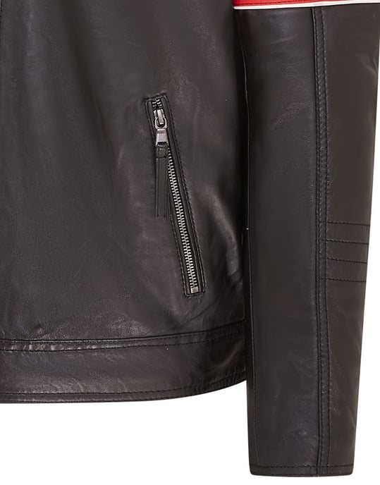 Mens Black Quilted Leather Biker Racing Jacket- Brevik