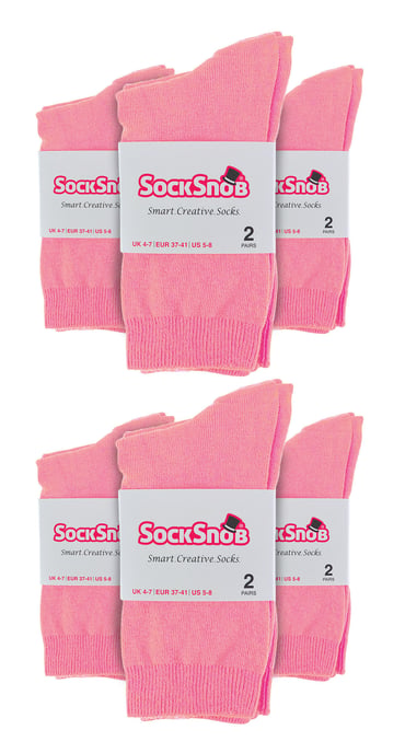 Einfarbige Damensocken mit hohem Baumwollanteil | 12 Paar Multipack | Socken-Snob | Dünne, bequeme, farbenfrohe Crew-Söckchen für Damen in Rosa - Image 2