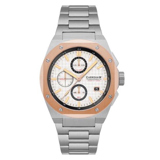 Thomas Earnshaw Bessemer Chronograph Men's Japanese Quartz 44mm Rose Gold White Dial Watch with Stainless Steel Bracelet