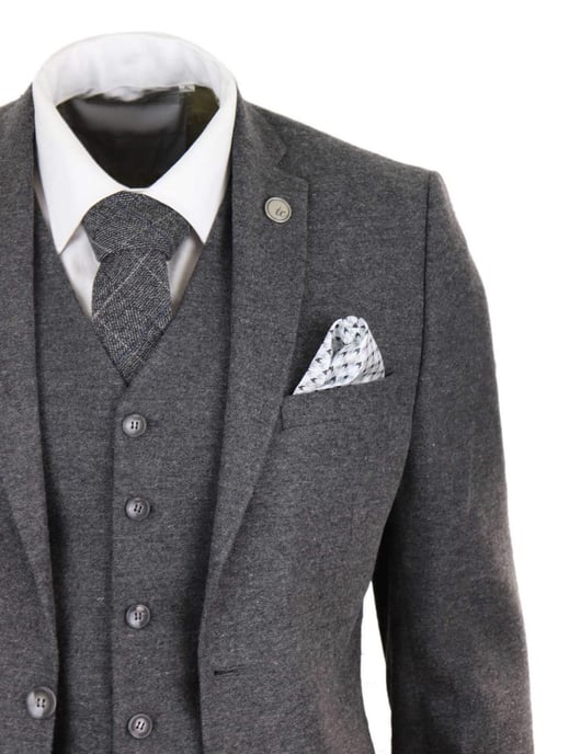 Herren 3-teiliges graues Woll-Tweed Vintage Retro Anzug - Image 4