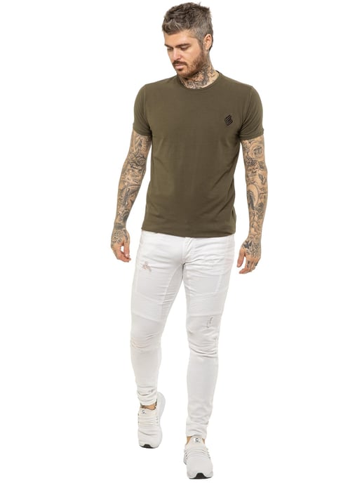 Enzo | Herren Skinny Stretch Biker Denim Jeans - Weiß - Image 6