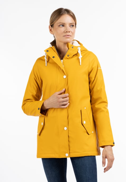 Dreimaster Regenjacke mit Webpelzfutter Damen Senf - Image 2