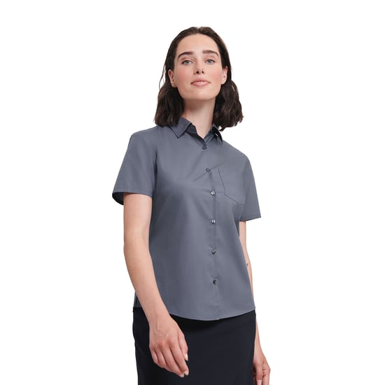 Russell Collection Womens/Ladies Poplin Easy-Care Short-Sleeved Shirt (Convoy Grey)