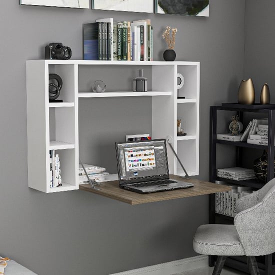 HOMEMANIA Omega Desk, in White, Walnut