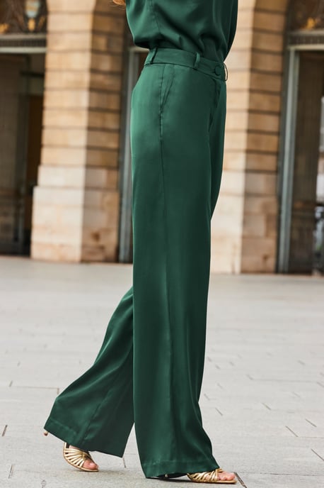 Emerald Green Satin Wide Leg Trousers