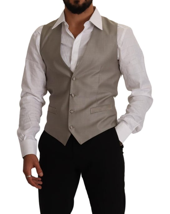 Dolce & Gabbana Herren Beige Wolle Einreiher Weste - Image 5