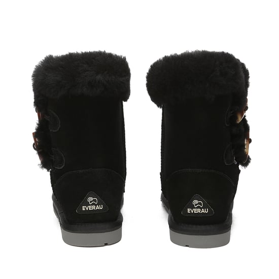 EVER AU Women Stork Horn Toggle button Short Boots - Black