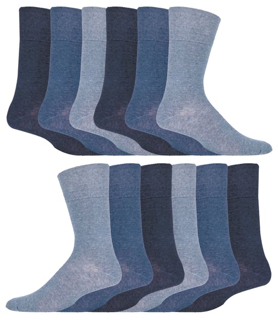 12 Paar Multipack Gentle Grip Top Diabetiker Socken | IOMI | Mid Calf Loose Top Non Elastic Cotton Socken mit Handlinked Seamless Toe - Blau - Image 1