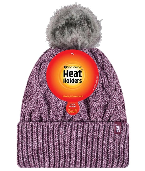Ladies Ribbed Cuffed Pom Pom Bobble Beanie Mütze mit Fleece-Futter - Image 2