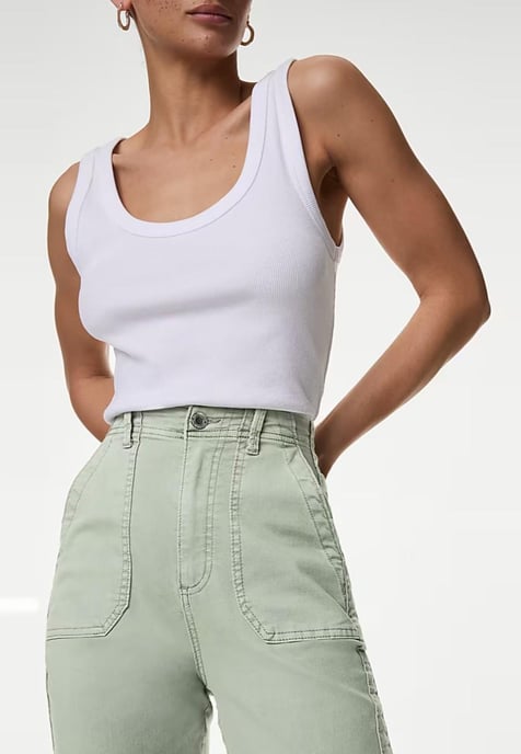 M&S Collection Damen Baumwollmischung Slim Fit Ankle Grazer Jogger Olive - Image 3