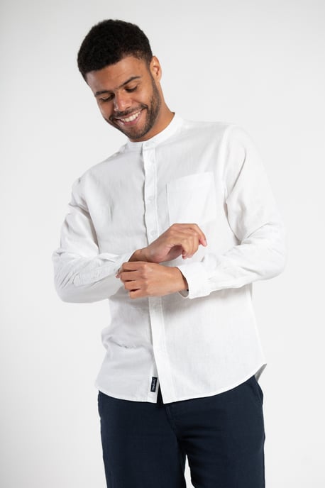 White Long-Sleeve Linen Blend Shirt