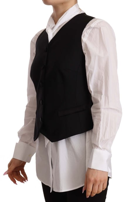Dolce & Gabbana Damen Schwarze Ärmellose Weste mit Knöpfen Top aus Viskose - Image 2