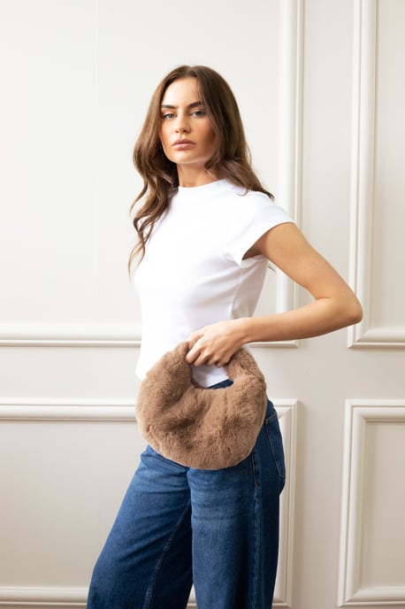Faux Fur Soft Grab Bag in Brown
