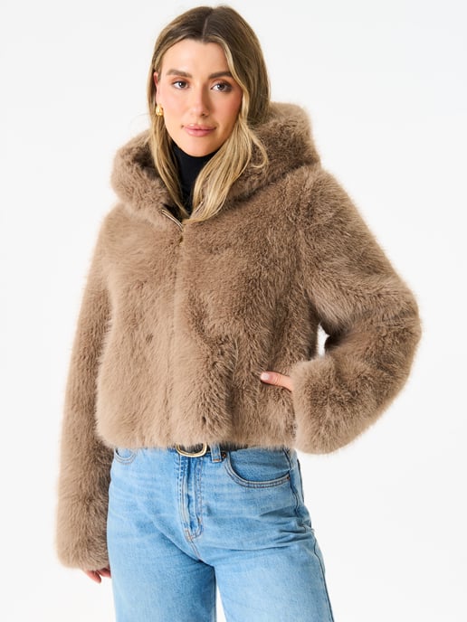 Zip Front Cropped Faux Fur Jacket
