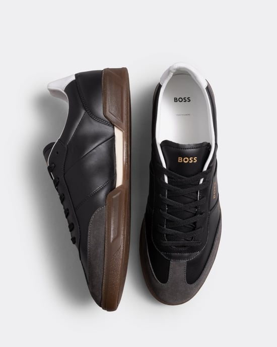 BOSS Orange Brandon Mens Leather and Suede Trainers with Embossed Logos