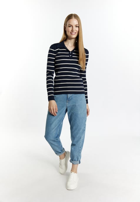 Dreimaster Knitted pullover women marine wool white