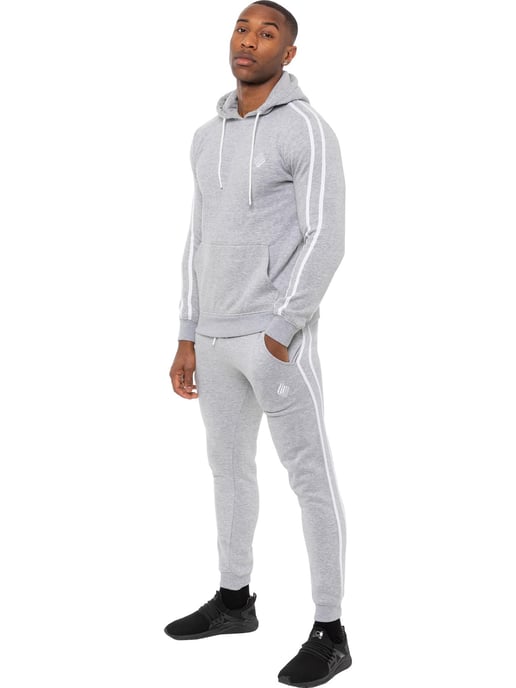 Enzo | Mens Pullover Tape Hoodie Tracksuit Set - Grey