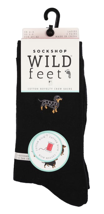 Wild Feet - 3 Paires Fantaisie Chaussettes Femme | Chaussettes Coton Rigolotes - Teckel - Image 2