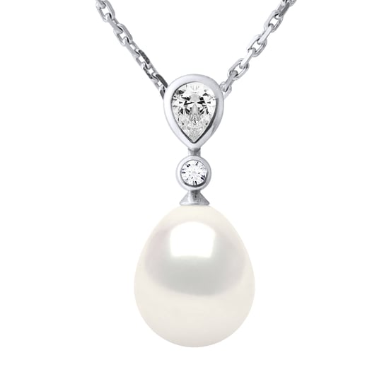 DROP Necklace Freshwater Pearl Jewelry 9-10mm White 925