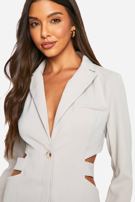 Woven Cut Out Waist Blazer Dress